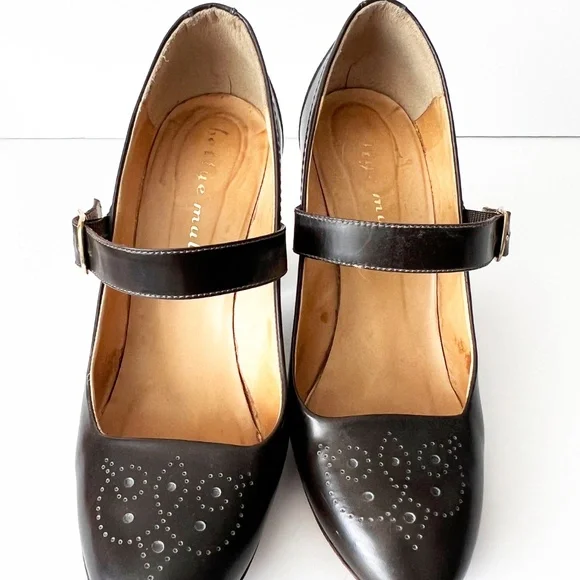 Bettye Muller Women's Round Toe Mary Jane Block Heels Shoe Black Size 7 - Picture 3 of 10